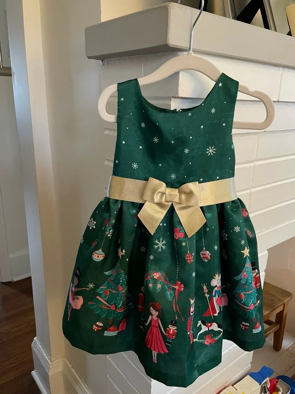 2T Bonnie Baby Green Holiday Bow Waist Party Dress